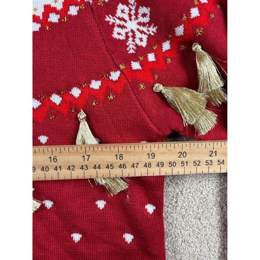 Tipsy Elves Happy Holidays Sweater Womens Medium Red White Gold Tassels Knit View 2